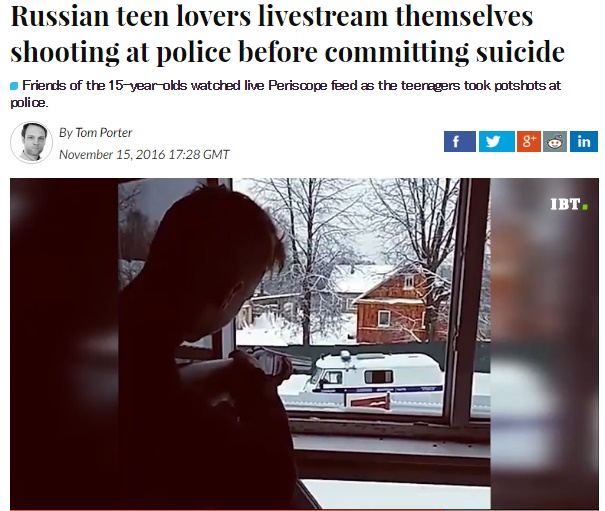 ロシアの15歳男女、警察官に発砲した後で自殺（出典：http://www.ibtimes.co.uk）