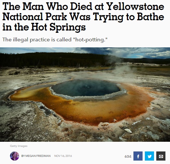 イエローストーン国立公園の熱水泉に落ちた遺体は溶けていた（出典：http://www.countryliving.com）