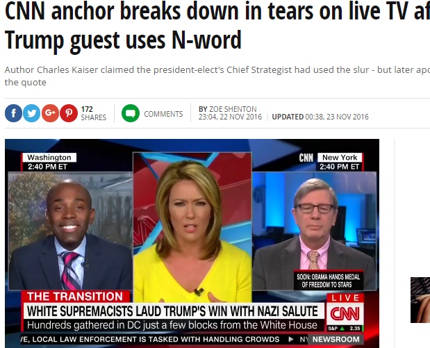 「私の番組をぶち壊さないで！」CNN女性キャスター涙顔に（出典：http://www.mirror.co.uk）