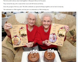 【海外発！Breaking News】イギリスで双子の姉妹がそろって100歳に　健康長寿の秘訣はやはり…!?