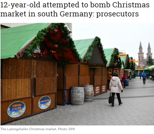 イスラム国の指導を受けた12歳少年、別のクリスマスマーケット爆弾テロ計画に失敗（出典：http://www.thelocal.de）