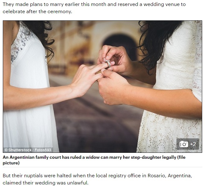 アルゼンチンで元養母と養女がレズビアンとして夫婦に（出典：http://www.dailymail.co.uk）