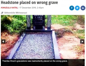 【海外発！Breaking News】「その場にいないのが悪い」　夫の墓石が別人の墓の上に設置される（南ア）