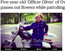 【海外発！Breaking News】パトロールとともに老人ホームへ花を届けるキュートな5歳の警察官（米）