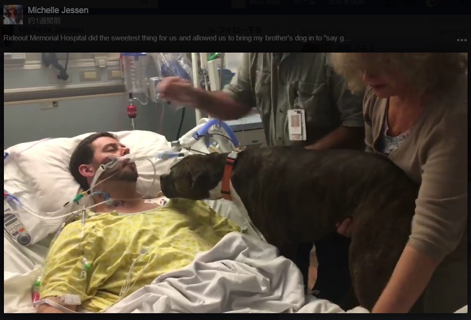 愛犬、33歳ご主人と最期のお別れを病室で（出典：https://www.facebook.com/michelle.jessen.7）