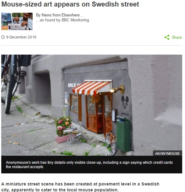 ネズミ向け超スモールショップがスウェーデンの街に（出典：http://www.bbc.com）