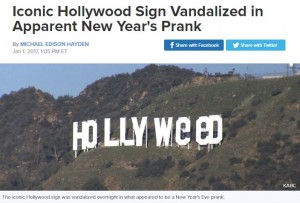 【海外発！Breaking News】ハリウッドの「HOLLY WOOD」サインが「HOLLY WeeD（大麻）」に　嗜好用大麻の愛好家によるイタズラか