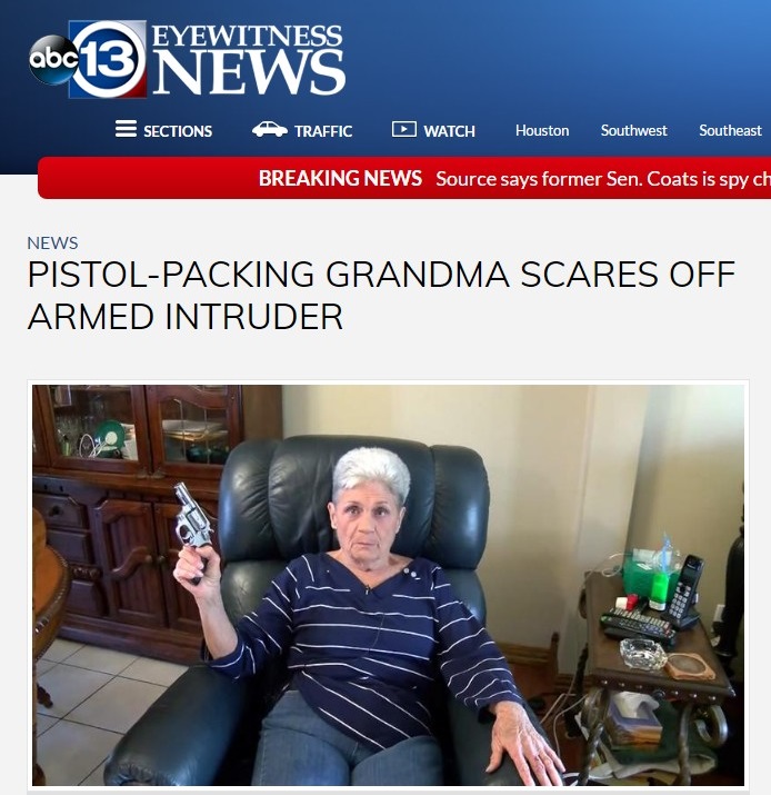 おばあちゃんがピストルで不法侵入者を撃退（出典：http://abc13.com）