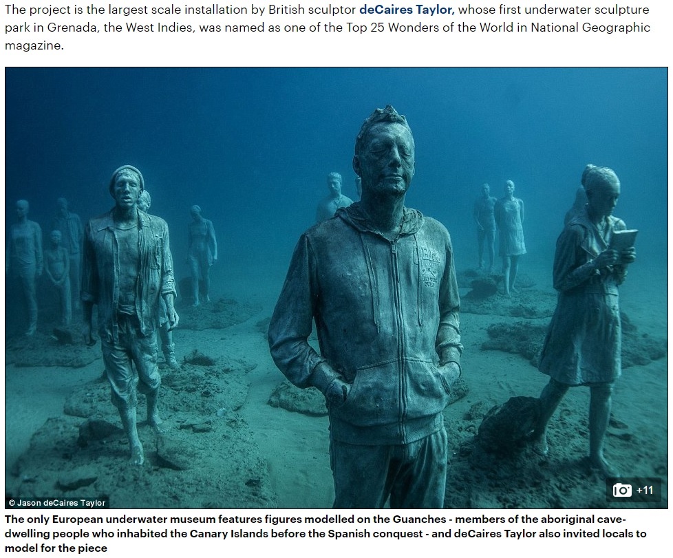 海底に設置された人物彫刻がミステリアス（出典：http://www.dailymail.co.uk）