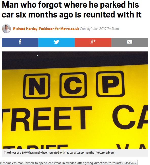 半年後に見つかった車、しかし駐車料金が超高額に!?（出典：http://metro.co.uk）