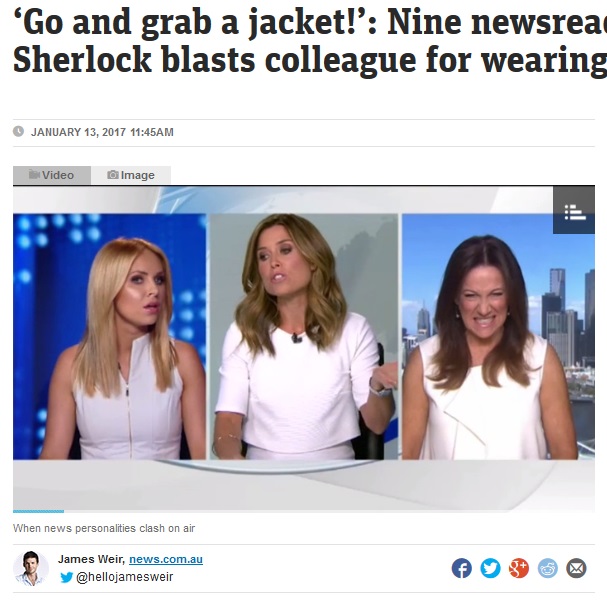 同僚の似たような衣装が気に入らずキレた女子アナ（出典：http://www.news.com.au）