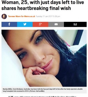 【海外発！Breaking News】余命1週間と宣告された25歳女性　“最後のメッセージ”に涙が止まらない（豪）