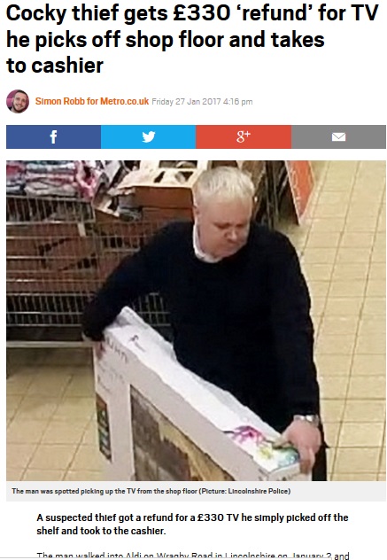 店のテレビを抱え「返金」を要求した図々しい男（出典：http://metro.co.uk）