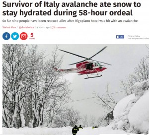 【海外発！Breaking News】イタリア雪崩で58時間後に救出された女性「雪と氷を食べて凌いだ」