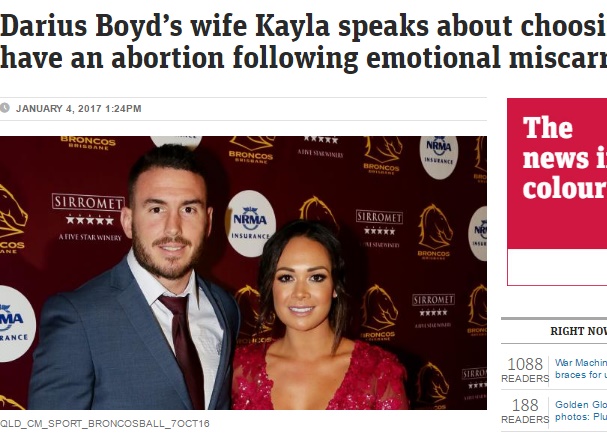 有名ラグビー選手の妻、ブログに中絶を明かし波紋（出典：http://www.news.com.au）