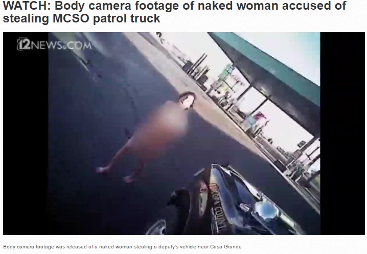 警察トラック、全裸の女に乗っ取られる（出典：http://www.12news.com）