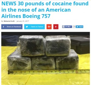 【海外発！Breaking News】コロンビアから飛んできたアメリカン航空機　“鼻”の部分に数千万円相当のコカイン