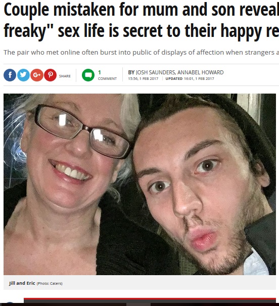 50歳女性と20歳男性の熱々カップル（出典：http://www.mirror.co.uk）