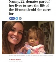 【海外発！Breaking News】22歳女性、出会って数週間のシッター先の幼児に肝臓の一部を提供、命を救う（米）