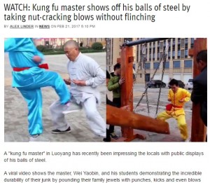 【海外発！Breaking News】「股間強打の激痛に耐えてこそ最強」中国の武術家がすごい＜動画あり＞