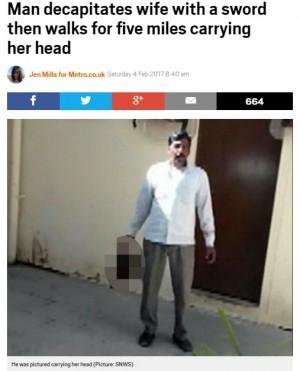【海外発！Breaking News】浮気を疑い妻を斬首　男はその首を持ってフラフラすること8km（印）