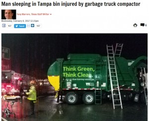 【海外発！Breaking News】ゴミ集積所で寝込んだ男性　収集車の中で目を覚まし救急搬送（米）
