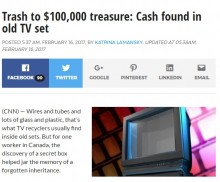 【海外発！Breaking News】テレビ内部に隠した約864万円のヘソクリをすっかり忘れた男性（カナダ）