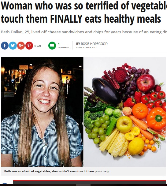 食べ物に恐怖を感じていた女性、摂食障害を克服（出典：http://www.mirror.co.uk）