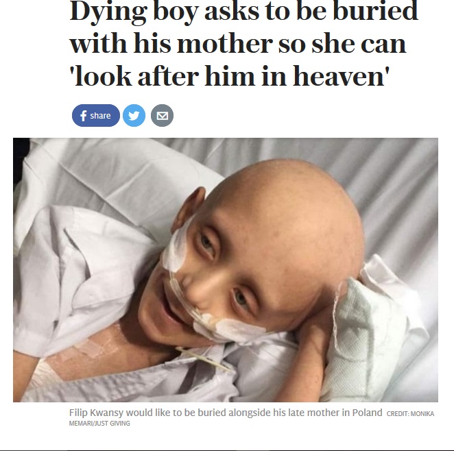 余命僅かの7歳少年、亡くなった母親のお墓の隣に埋めてと頼む（出典：http://www.telegraph.co.uk）