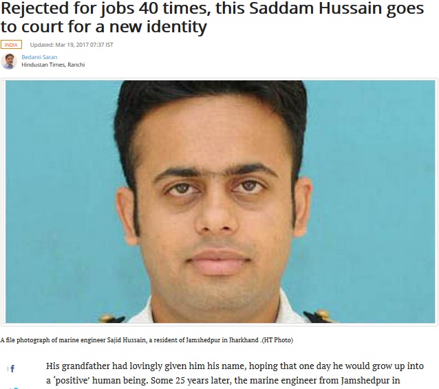 名前のせいで未だ就職できないサダム・フセインさん（出典：http://www.hindustantimes.com）