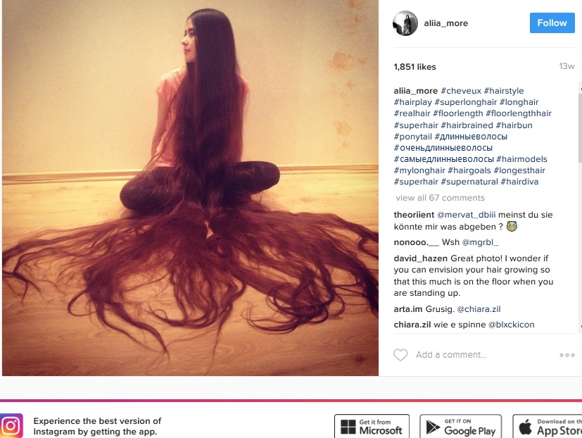 2m30cmの美しい髪を持つ「リアル・ラプンツェル」（出典：https://www.instagram.com/aliia_more）