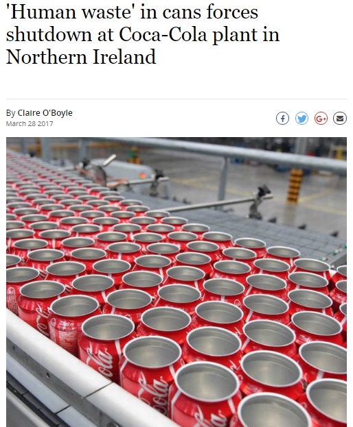 コカ・コーラ社、北アイルランド工場で人糞騒動（出典：http://www.belfasttelegraph.co.uk）