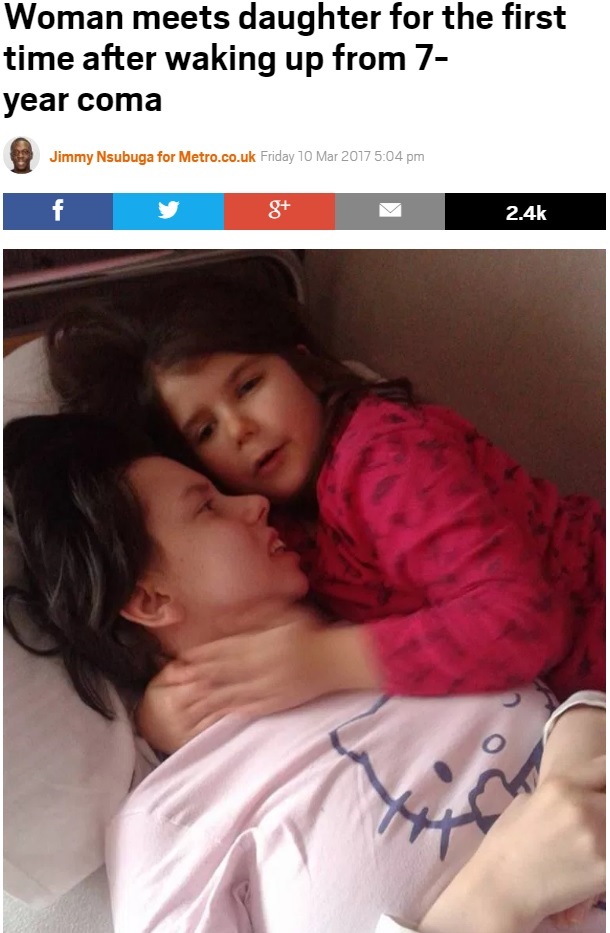 意識を取り戻した母、7歳娘と対面果たす（出典：http://metro.co.uk）