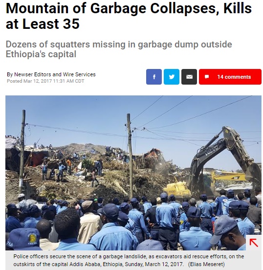 エチオピアでゴミの山が崩れて死者多数（出典：http://www.newser.com）