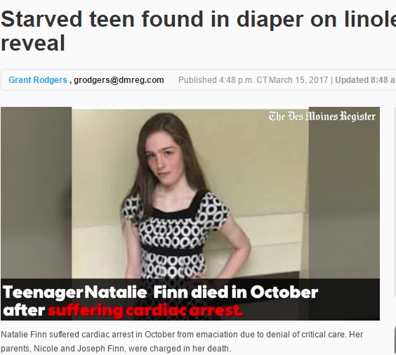 痩せ細った16歳少女、オムツ姿で死亡（出典：http://www.desmoinesregister.com）