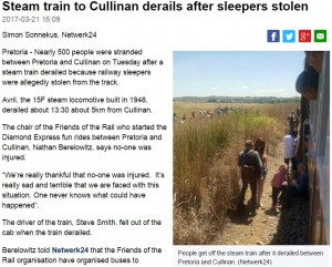 【海外発！Breaking News】枕木泥棒で機関車が脱線、はずみで運転手が落下（南ア）