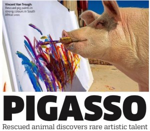 【海外発！Breaking News】養豚場から救われて“画家”になった豚、個展を開く（南ア）