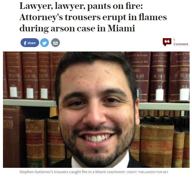裁判中、弁護士のズボンから炎（出典：http://www.telegraph.co.uk）