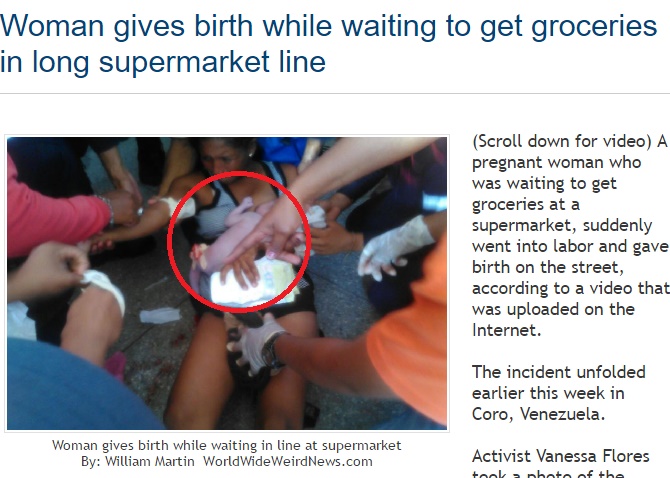 ベネズエラの女性、スーパーマーケット店内で出産（出典：http://www.worldwideweirdnews.com）