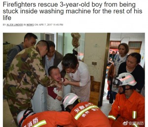【海外発！Breaking News】洗濯機の脱水槽にスッポリ　泣き叫ぶ3歳児なんとか救出（中国）