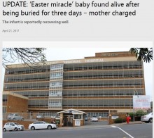 【海外発！Breaking News】母親に生き埋めにされた赤ちゃん、2日後に無事発見（南ア）