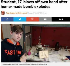 【海外発！Breaking News】17歳少年、手製爆弾の事故で手が吹っ飛ぶ（露）