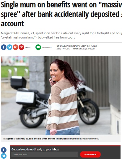 銀行のミスで口座に振り込まれた大金を使い込んだ女（出典：http://www.mirror.co.uk）
