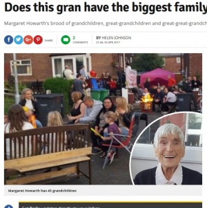 【海外発！Breaking News】孫やひ孫ら総勢154人！　イギリスで最大の家族を持つ97歳おばあちゃん