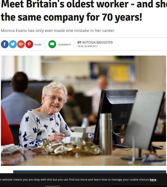 「まだまだ元気に働き続けたい」と89歳女性（出典：http://www.coventrytelegraph.net）