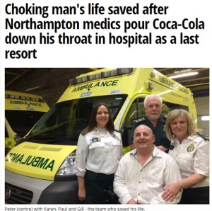 【海外発！Breaking News】チキンを喉に詰まらせた男性　コーラ缶ガブ飲みで命助かる（英）