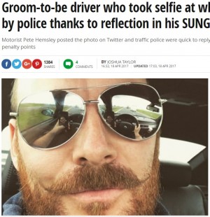 【海外発！Breaking News】自撮りを投稿した男、サングラスに“運転中”の姿が映り捜査対象に（英）