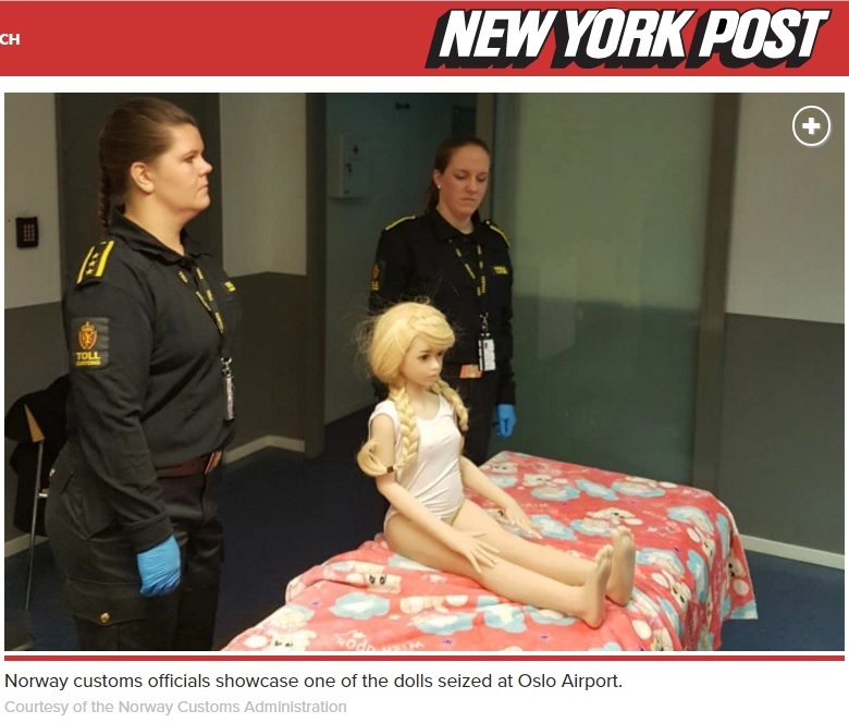 ノルウェーの空港で押収された幼児型ラブドール（出典：http://nypost.com）