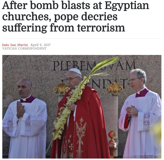 ローマ法王、エジプト連続教会テロ事件を強く非難（出典：https://cruxnow.com）