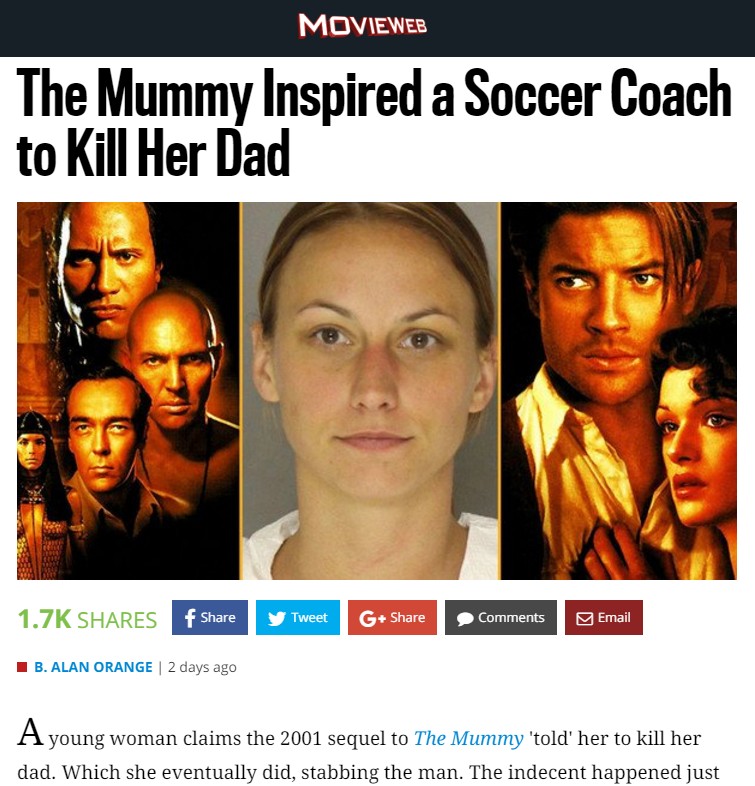 映画の影響で父親を刺殺した女（出典：http://movieweb.com）